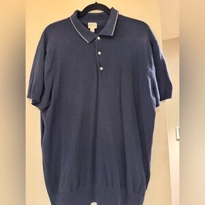 J Crew Men’s Knot Navy Polo Shirt with White Trim stripe